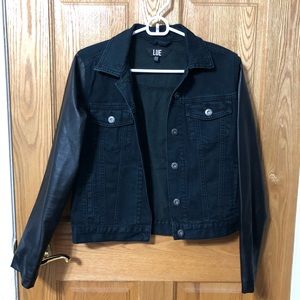 Black Denim Jacket with Faux Leather sleeves
